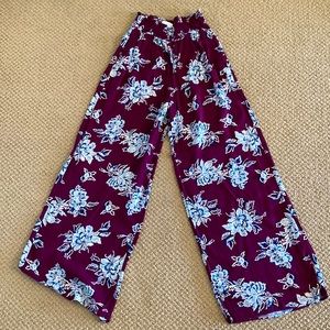Abercrombie and Fitch Linen Floral Pull-On Wide Leg Pants